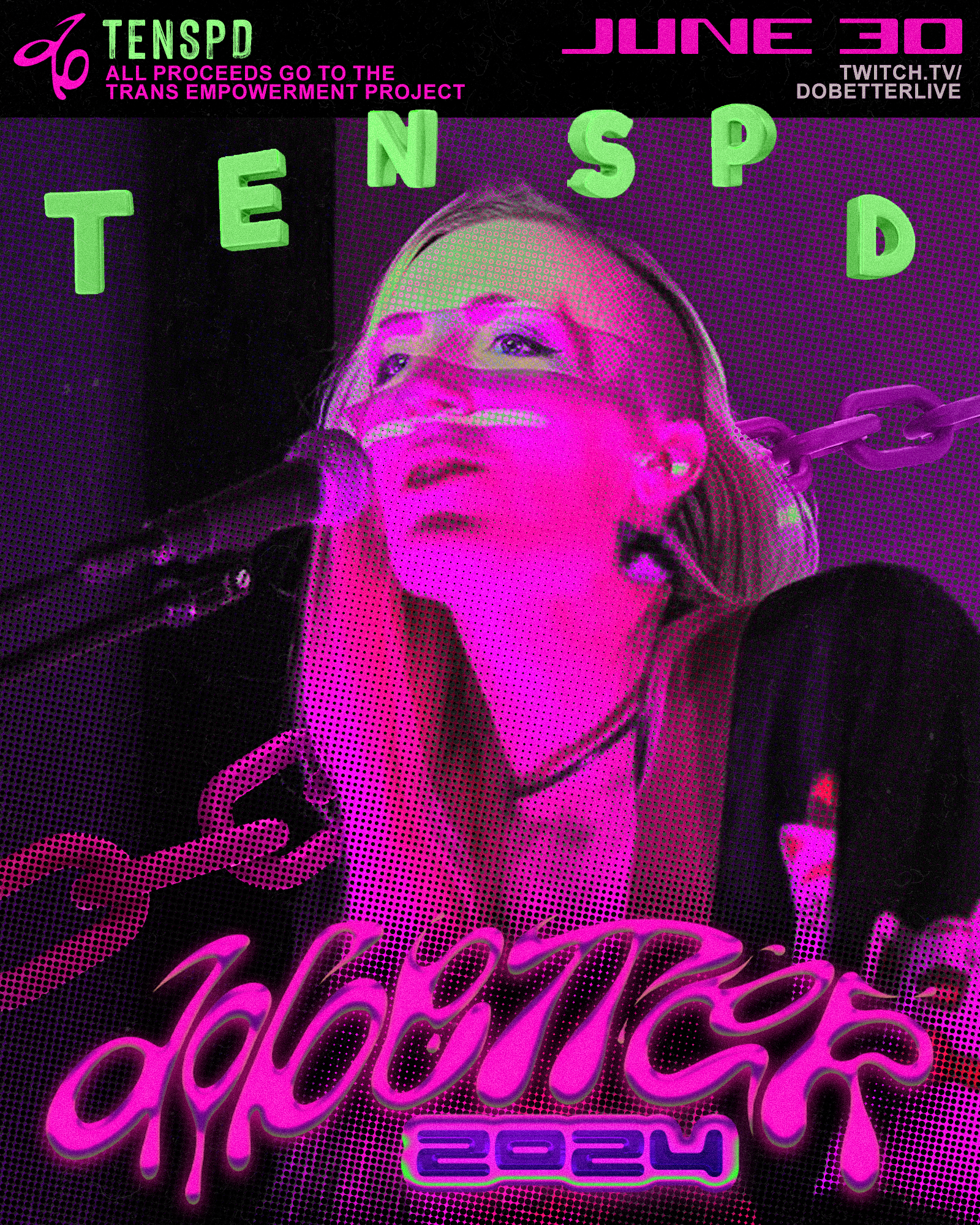 A woman sings into a microphone with her little electric ukulele... That's TenSPD, and she's good as hell. Check her out at Do Better Fest!!